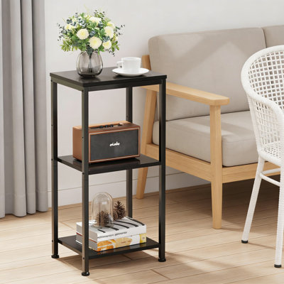3-Tier Slim Side Table With Storage Shelves, Tall Narrow End Table For Small Spaces, Industrial Rustic Telephone Table For Living Room, Bedroom, Office, Hallway