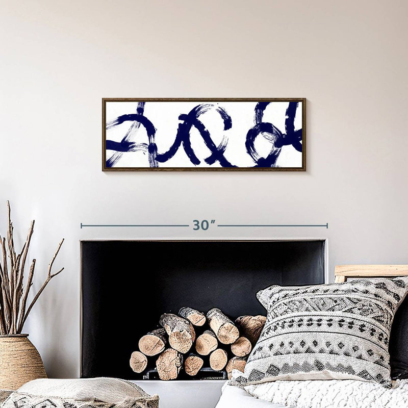 Coups d'un bleu profond, 25" X 9", Cadre flottant noyer