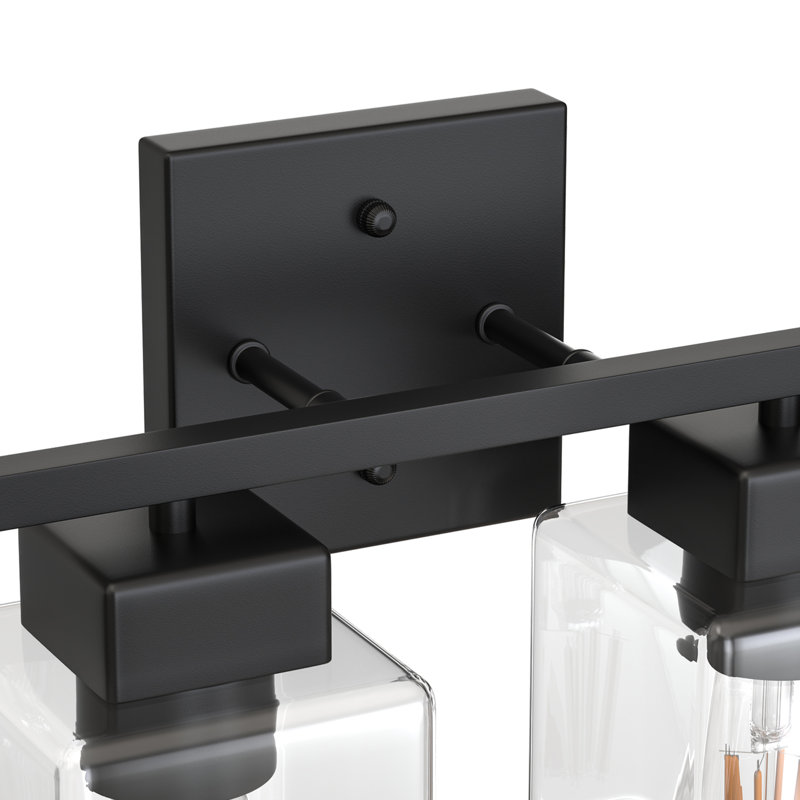 Industrial Vanity Light With Square Class Shade, Matte Black