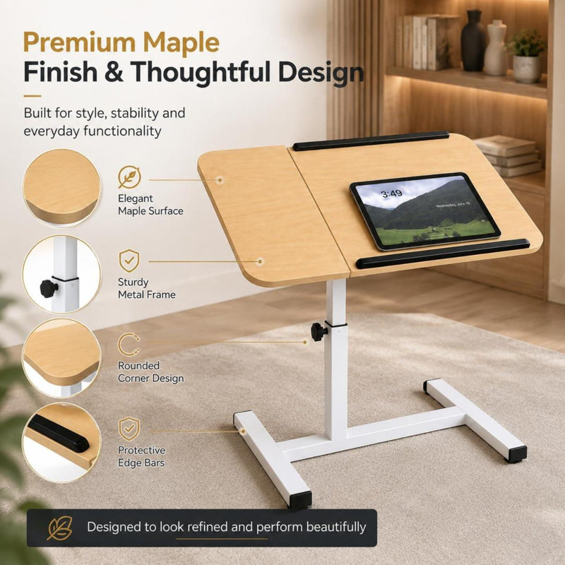 Adjustable Height Iron Computer Desk, Beige/White