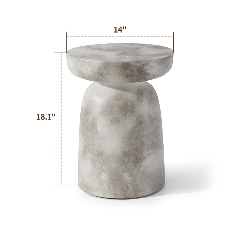 Table d'appoint ronde en béton 14 po, table de bout intérieure / extérieure en faux marbre avec forme de champignon