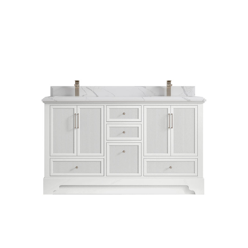 Meuble-lavabo double 60 po Alys (option poignées), Calacatta Laza