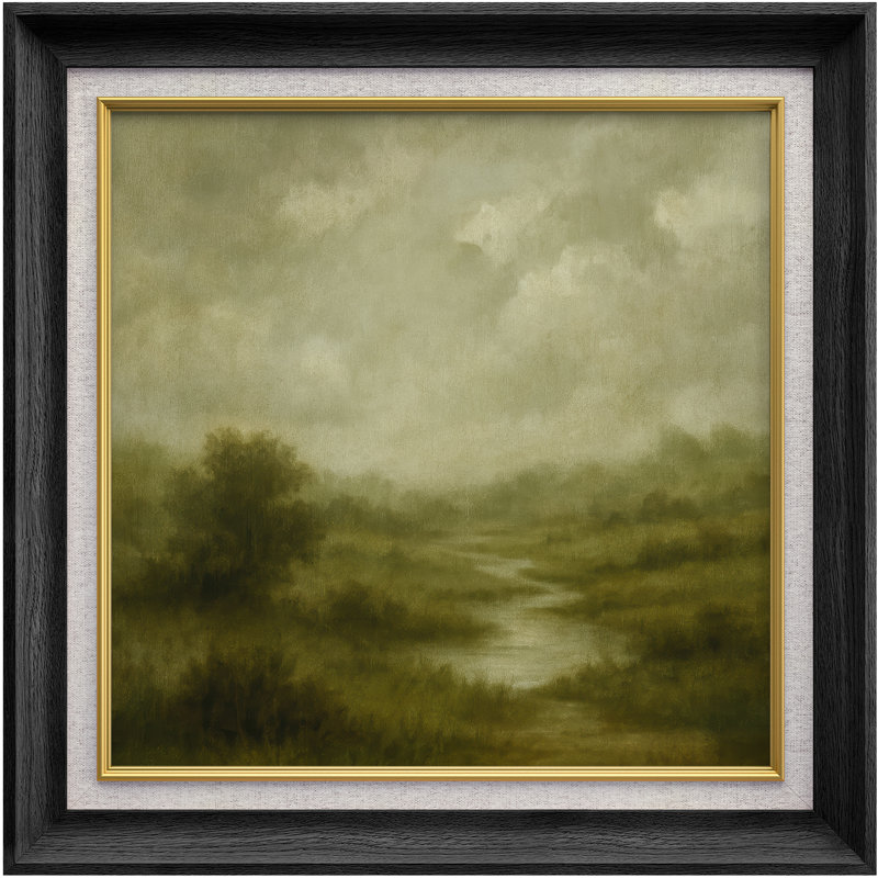 «Misty Green Meadow River Scene Wall Decor», reproduction d'art sur toile encadrée, H 26 po x l 26 po x P 1,5 po