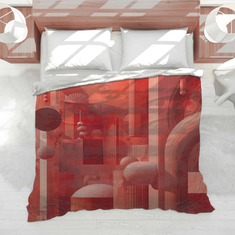 Red Geometric Architecture Comforter, Twin