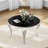 Modern 5-Piece Round Dining Set, 10Mm Black Tempered Glass Dining Table With Mirror Stainless Steel S-Shaped Legs & Velvet Upholstered Dining Chairs With Tufted Backrest And Nailhead Trim-603174259-603174258