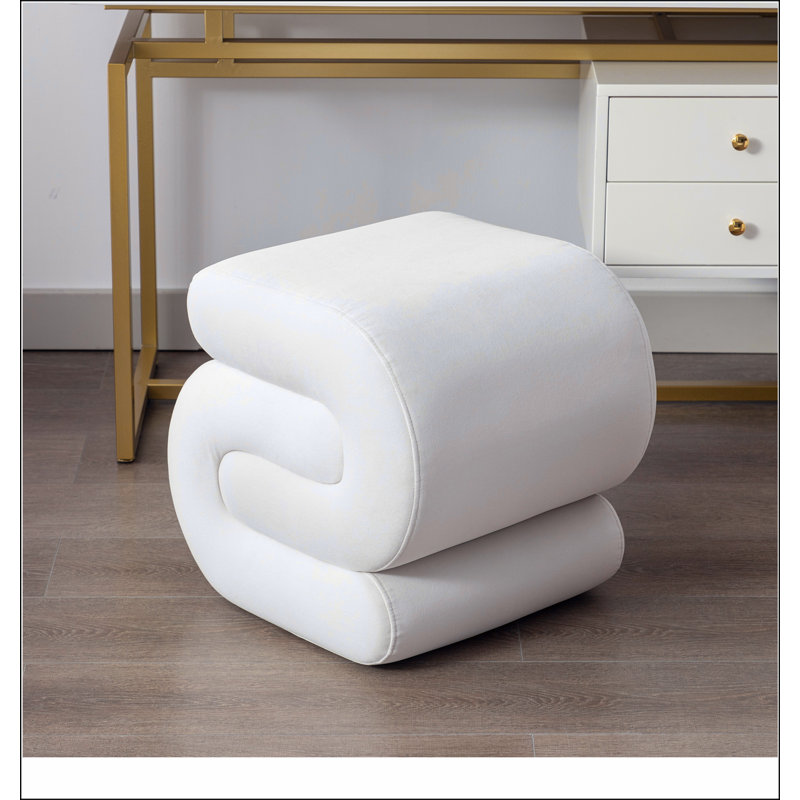 017s-S-shape Velvet Fabric Ottoman Makeup Stool Footstool, White