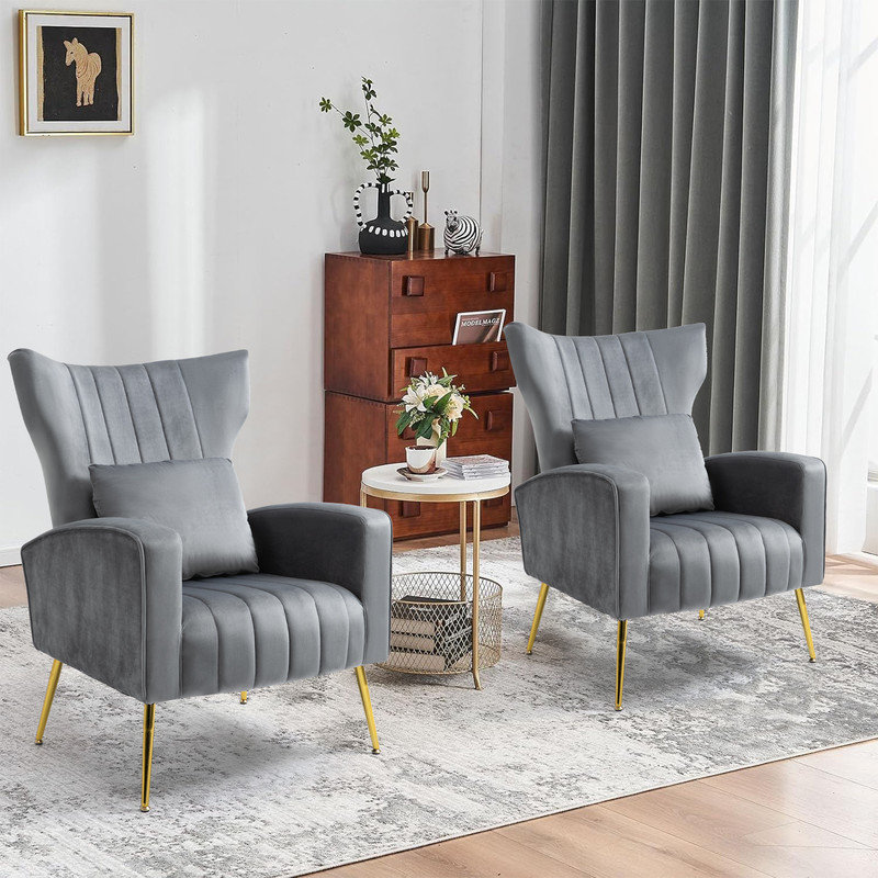 Upholstered velvet armchair, Gris