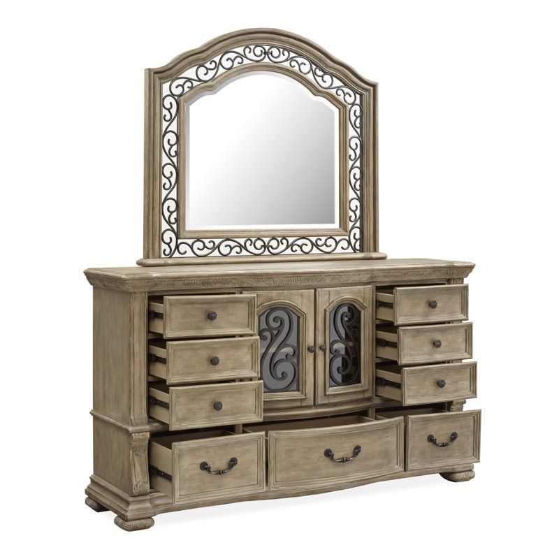 Très grand lit-commode à 2 tiroirs Lincoln, Beige, Très grand californien