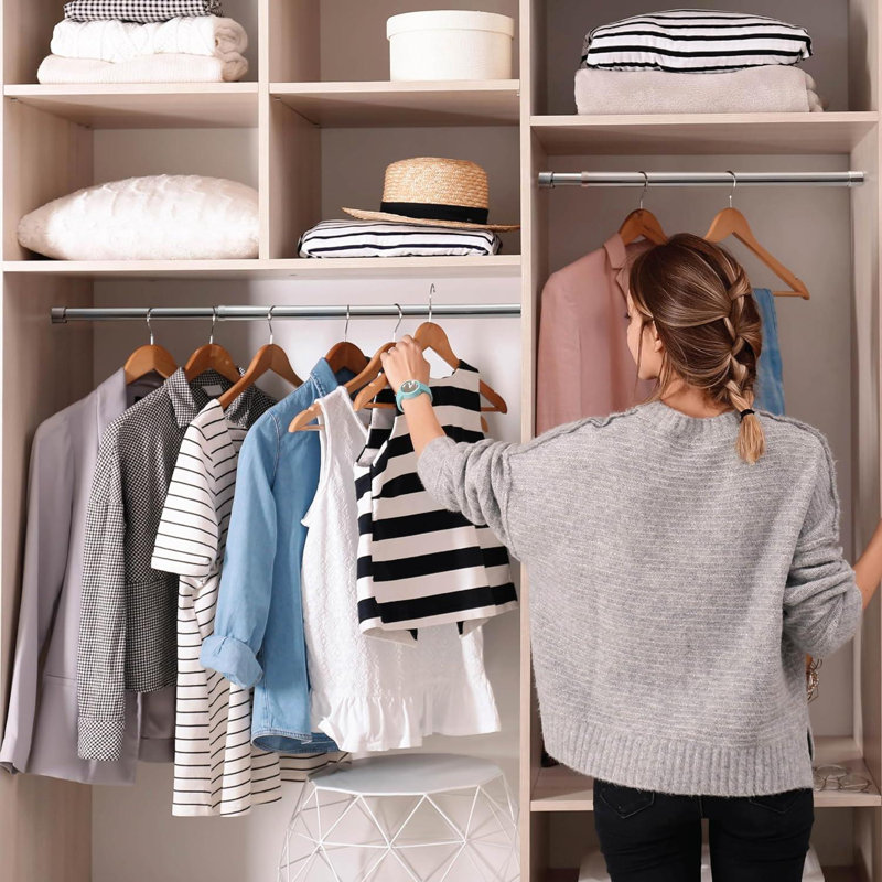 Celestyn Extendable Wardrobe Pole Adjustable 60 to 103cm Rail Hanger Steel Heavy Duty Easy Assemble, 123"W