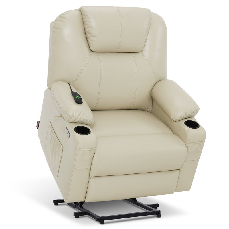 25.2" Seat Width Power Recliner Lift Chair with Massage and Heat, Faux Leather, Cream White