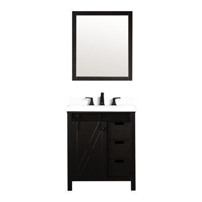 Meuble-lavabo en bois brun avec comptoir en quartz, robinet et robinet de 28 po Miroir - meuble-lavabo à surface protégée contre les égratignures, l 30 po x P 22 po, blanc