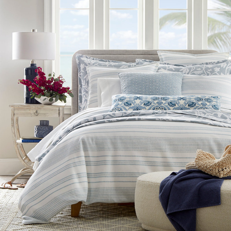 Saltwater Duvet Set – White & Pale Blue Cotton | 1 Duvet Cover + Euro Shams | Inserts Not Included