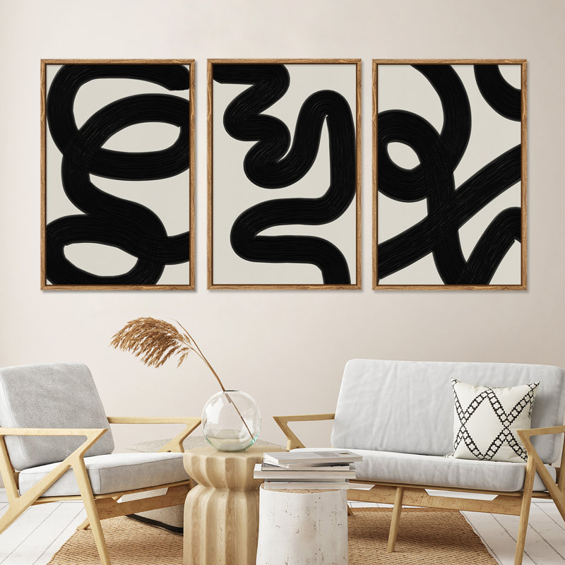 Large Framed Canvas Wall Art Abstract Lines Canvas Wall Prints for Bedroom,Dinning Room, 24" H x 48" W