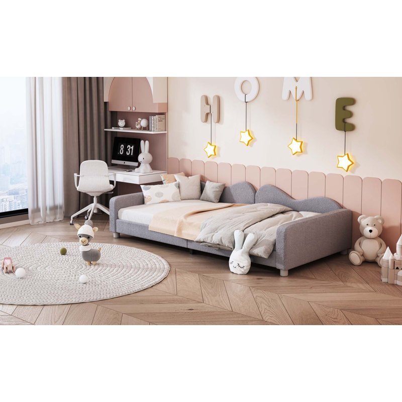 Lit de jour rembourré, canapé-lit en tissu sherpa avec dossier en forme de nuage, aucun sommier nécessaire, Lit simple, Gris