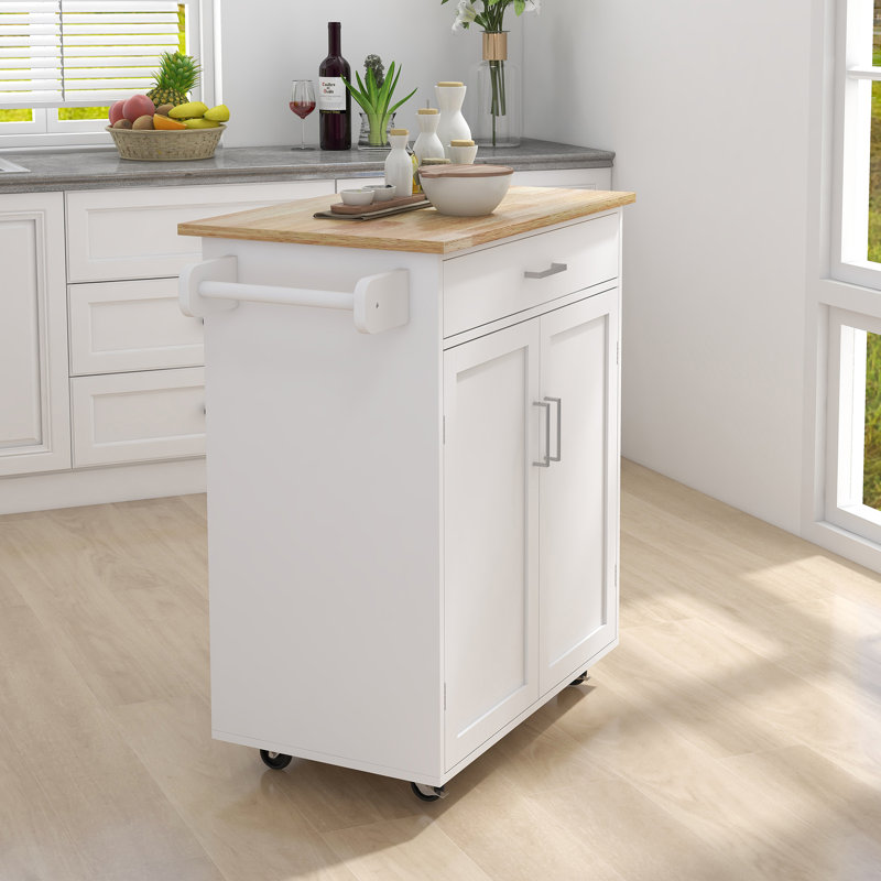 Kitchen Island With Drawer, Adjustable Shelves, Solid Construction & Towel Holder Lockable Wheels, Board, Double Doors, Rack
