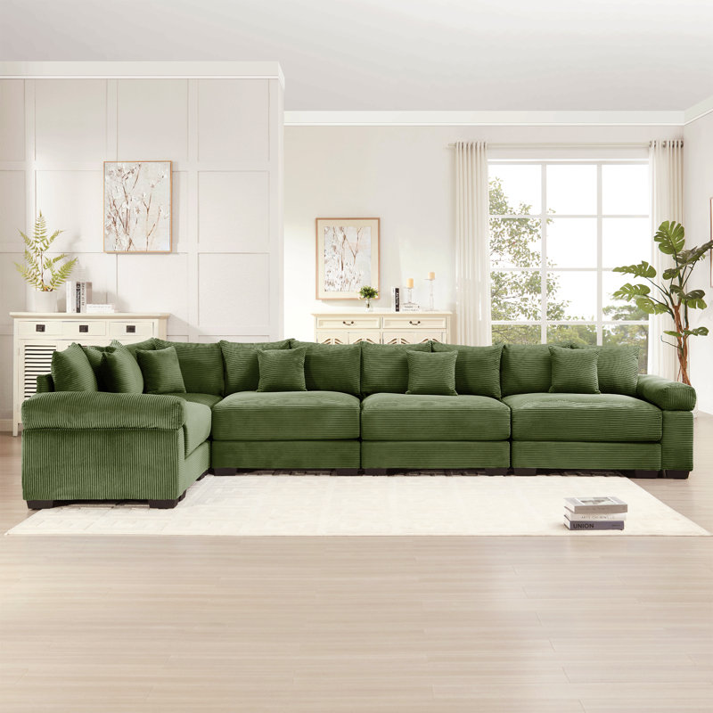 Canapé modulaire surdimensionné en L 154,6 po, Velours côtelé vert