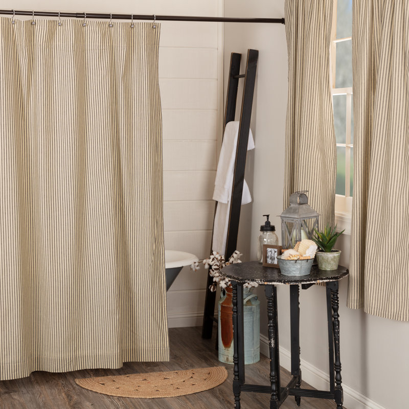 Rideau de douche simple à rayures 100% coton Sawyer Mill, Crème foncé