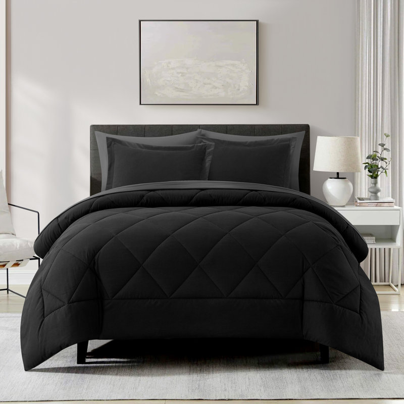 Anneli 7 Piece Quilted Comforter Set, Black, Full Comforter + 6 Additional Pieces