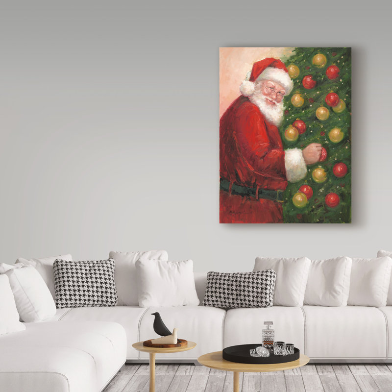 Reproduction de peinture acrylique sur toile tendue "Santa with ornaments" Hinth, H 19 po x l 14 po x P 2 po