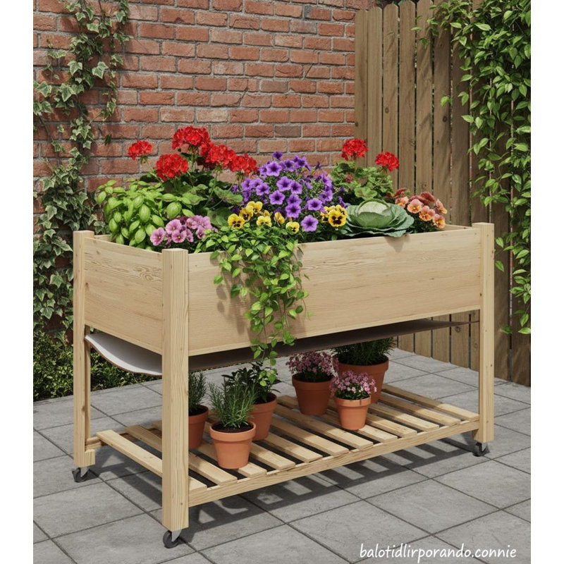 Lit de jardin surélevé, avec roues verrouillables et tablette de rangement
