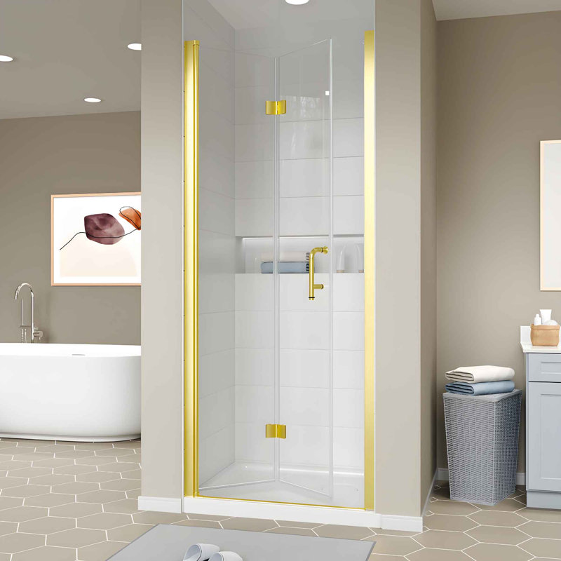 30-31.9 in. W x 72 in.H Bi-Fold Frameless Shower Door with 1/4 in Clear SGCC Tempered Glass and Brushed Gold Finish, Gold