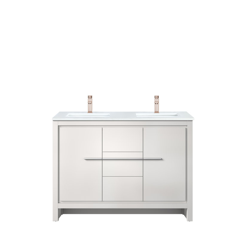 Lafarre 48 in W x 20 in D Double Bath Vanity Faucet Set, White, White Cultured Marble