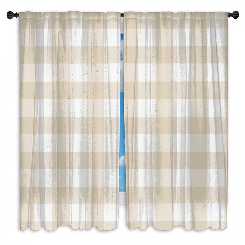 Rideaux de fenêtre vichy beige et blanc vichy, Sheer, 80in x 52in - 2 panels