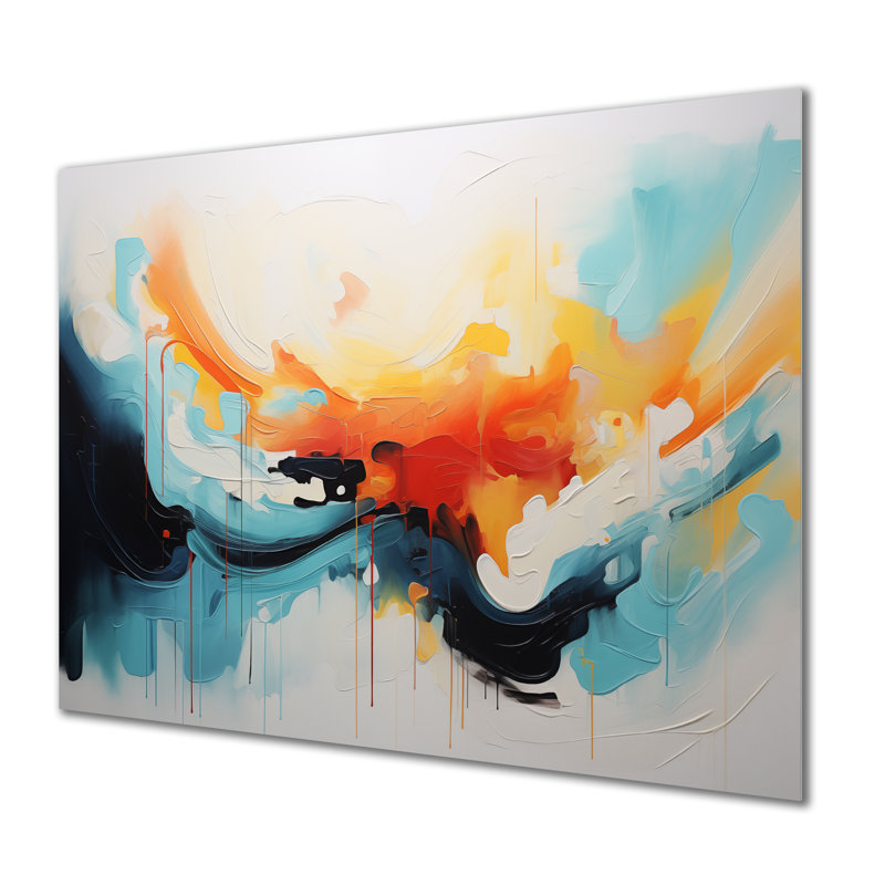 Bleu et orange, vagues abstraites colorées V - art mural abstrait en métal MT134537, H 16 po x l 32 po x P 1 po