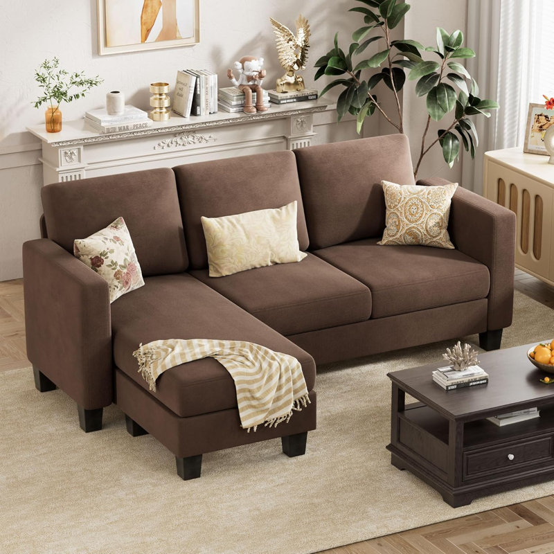 72" Upholstered Sofa Chaise, Brown