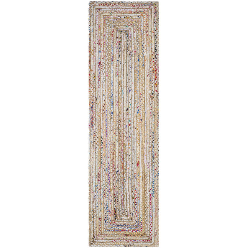 Tapis multicolore en coton tissé à plat à la main Herzig, Tapis de couloir 2 pi 3 po x 7 pi