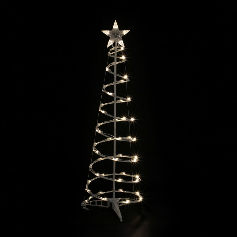 Ensemble de 2 arbres de Noël en forme de cône de Noël en spirale d'extérieur blanc chaud 3 pi 4 pi