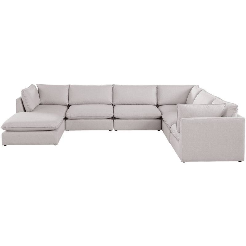 Tupman Upholstered U-Shaped Sectional Reversible, Beige Linen Textured Fabric