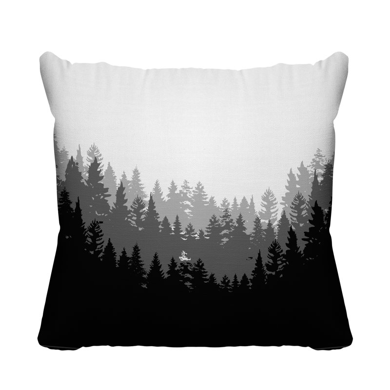 Coussin intérieur / extérieur Pine Trees Cabin, 17 po x 17 po, Noir, Carré