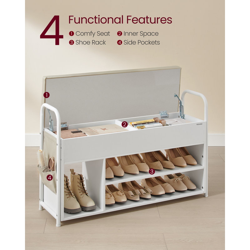 8 Pair Shoe Storage Bench with Hidden Storage, White