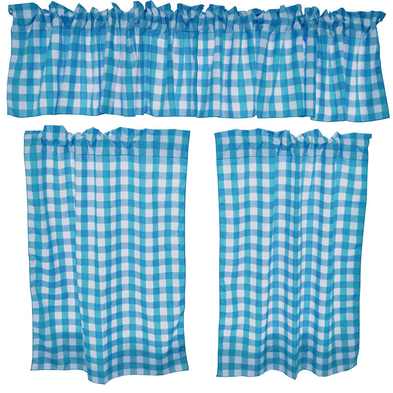 Ensemble de cantonnière en coton vichy 3 pièces, Turquoise