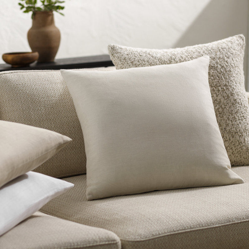 Housse et insert de coussin carré en lin, 18 po x 18 po, Beige