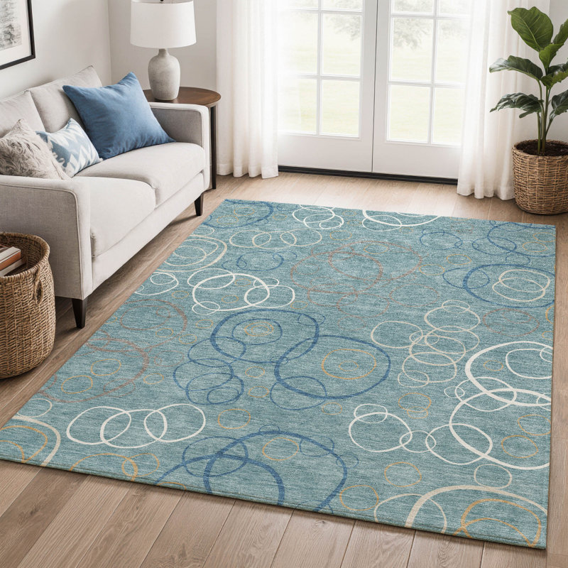 Premium Machine Washable Mayfield AMF2408 Bubbles Rug, Teal, 10' x 14'