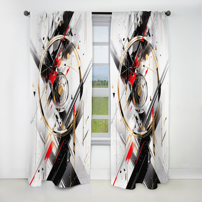 Black Red Multifaceted Whirls - Cubism Curtain - Blackout Abstract Curtain - 1 Panels