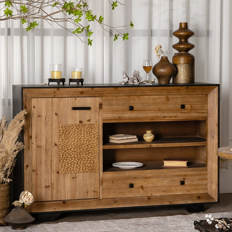 Buffet rétro en bois massif noir