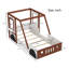 Lit voiture simple pour enfants, cadre de maison en bois massif et panneau de fibres à densité moyenne avec fenêtres ludiques, lit plateforme orange et blanc pour garçons et filles