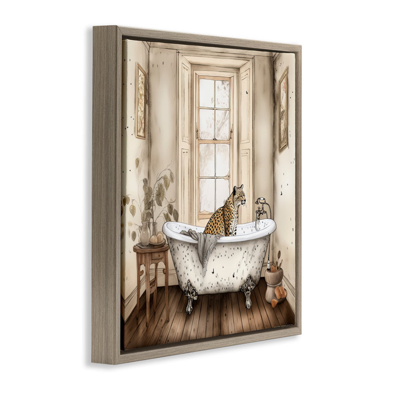 Cadre flottant neutre Leopard Bathtime, design par Sasha, Cadre flottant orme Montalcino, H 18 po x l 18 po