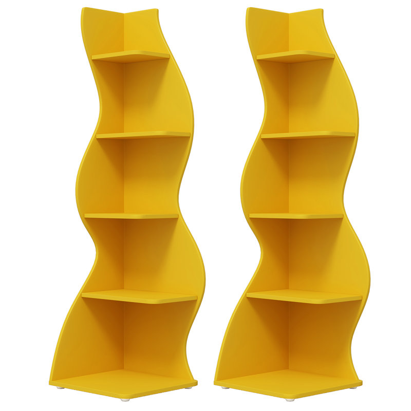 2Pcs 5-Tier Corner Shelf Bookshelf Bookcase For Living Room, 2, Yellow