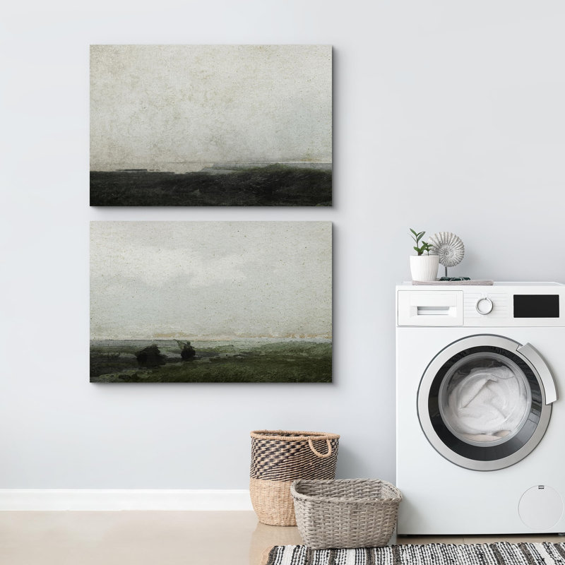 Minimal Landscape " Dark Green Moody Countryside Abstract Landscape " 2 - Pieces, Wrapped Canvas, 16" H x 24" W