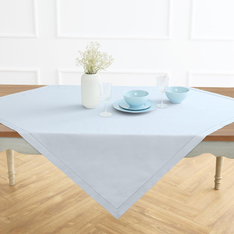 Cotton Linen Hemstitch - 100% Pure Table Throw, Light Blue