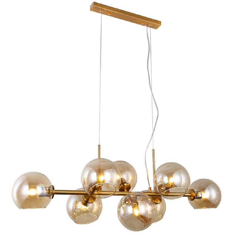LED pendant light 8-light E27 glass design height-adjustable chandelier Lailah 105cm, Amber