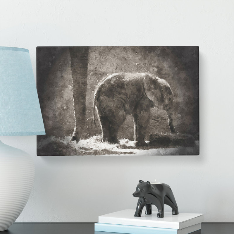 Mother And Baby Elephant Together - Wrapped Canvas, 50cm H x 76cm W x 3cm D