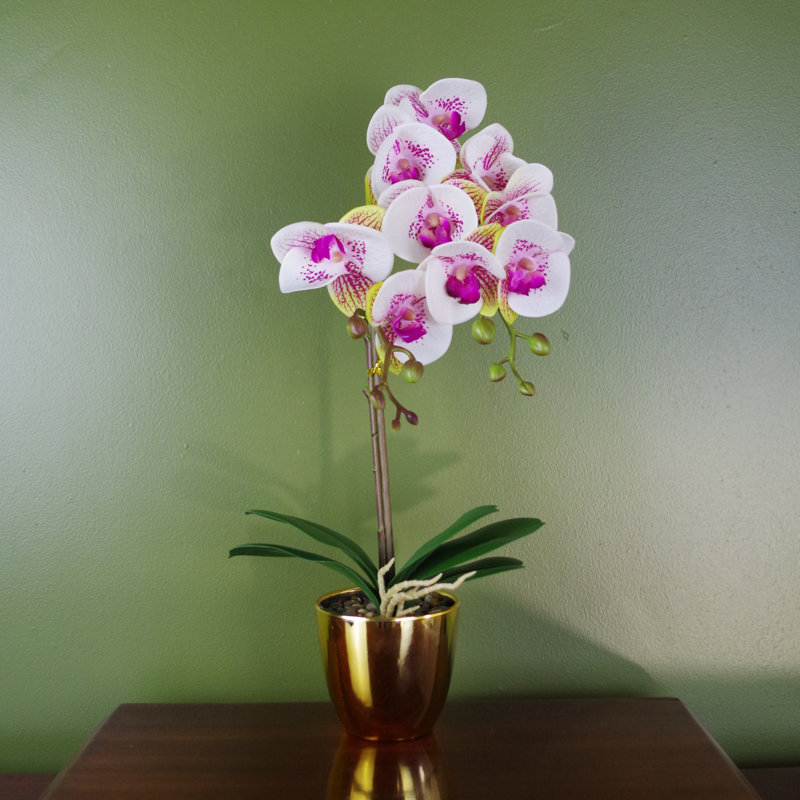 Plastic, Silk Artificial Arrangement in Pot, Pink/White, 48cm H x 20cm W x 20cm D
