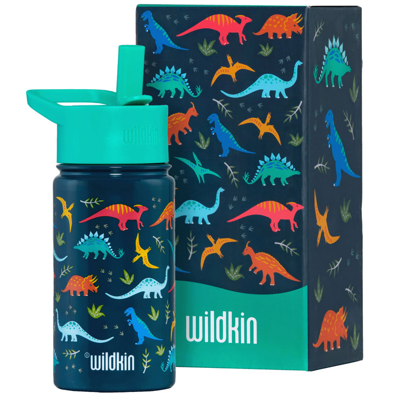 Wildkin Kids 14oz Stainless Steel Water Bottle – BPA-Free, Leakproof, Insulated, Easy-Clean - Jurassic Dinosaurs