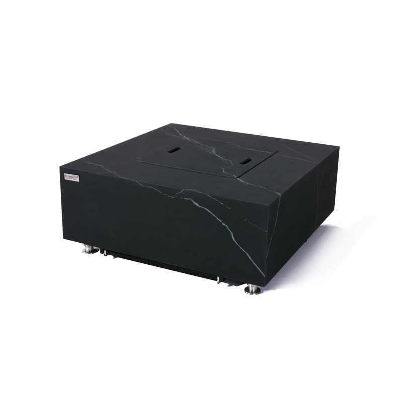 Square Stone Smokeless Outdoor Fireplace, 42.9cm H x 100.1cm W x 100.1cm D, Propane, Bulgaria Black