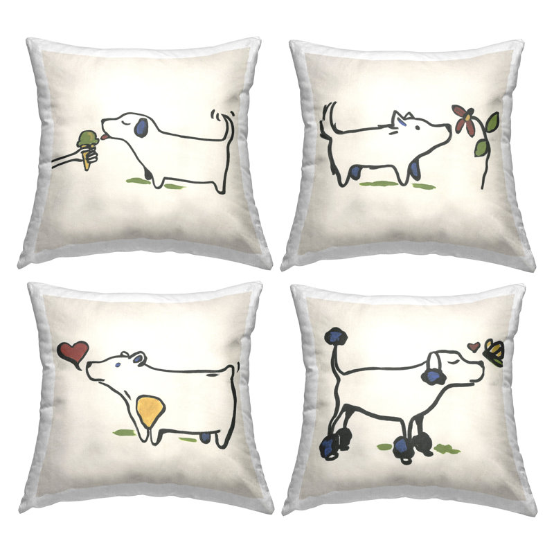 Ensemble de 4 coussins décoratifs Happy Doodle par Lil 'Rue